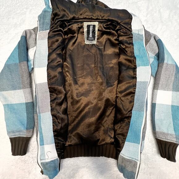 Billabong Women's Blue White Brown Plaid Zip Up Jacket Size Small - Picture 6 of 9